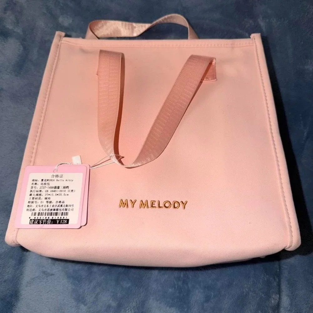 Sanrio My Melody pink lunch bag, plate, pen set, and glasses case